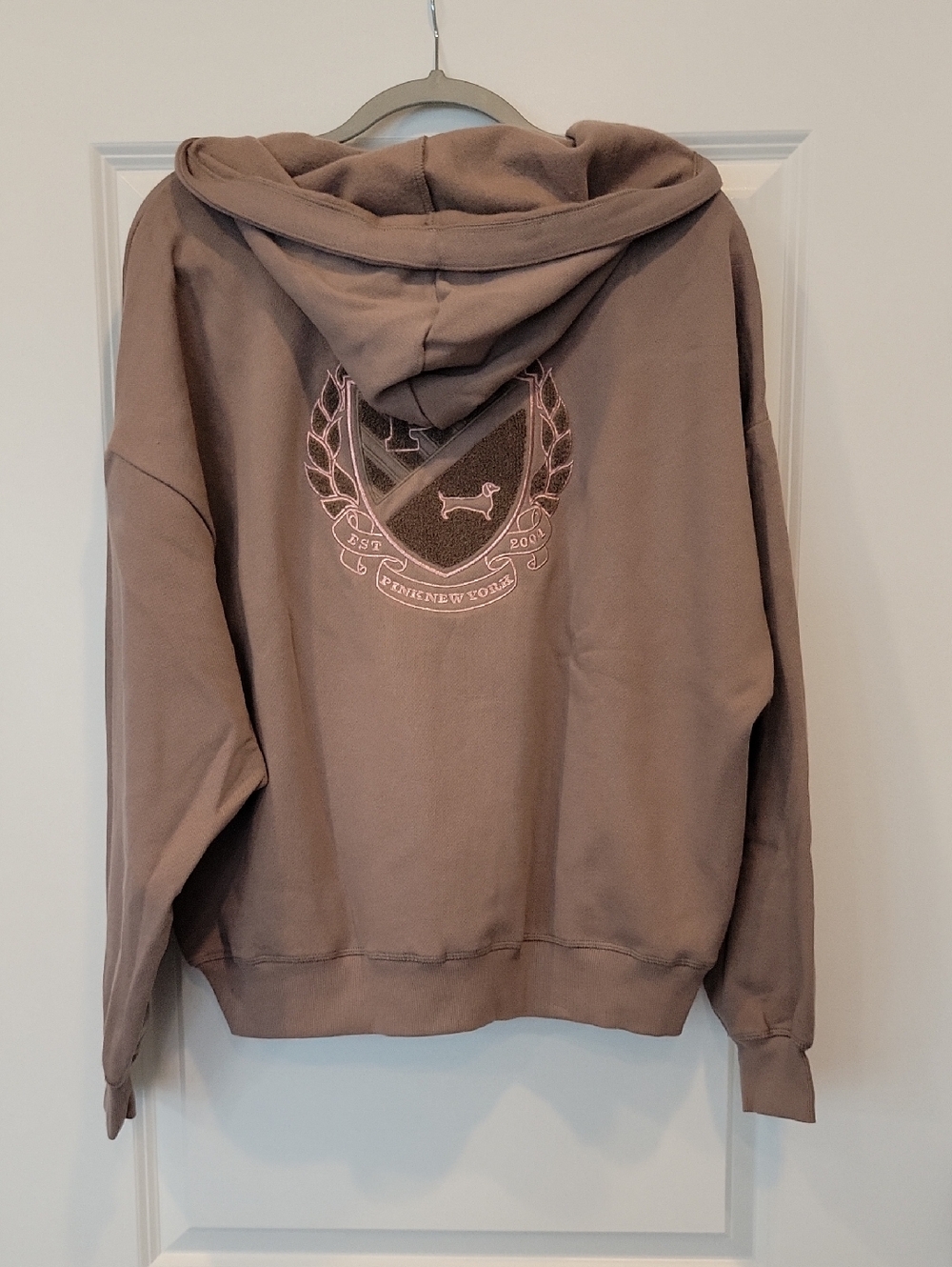PINK Victoria's Secret Ivy Fleece Campus Full Zip Hoodie Taupe Brown Large NWT - Picture 11 of 11